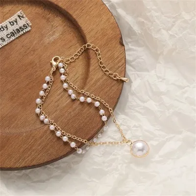 Pearl Design Modern Double Layer Chain Bracelet